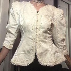 Vtg 80s lace peplum blouse By Cachet